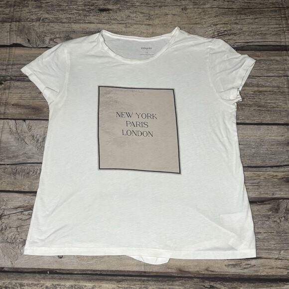 Express Women's New York Paris White Short Sleeve Graphic T-shirt size Medium - Picture 1 of 6